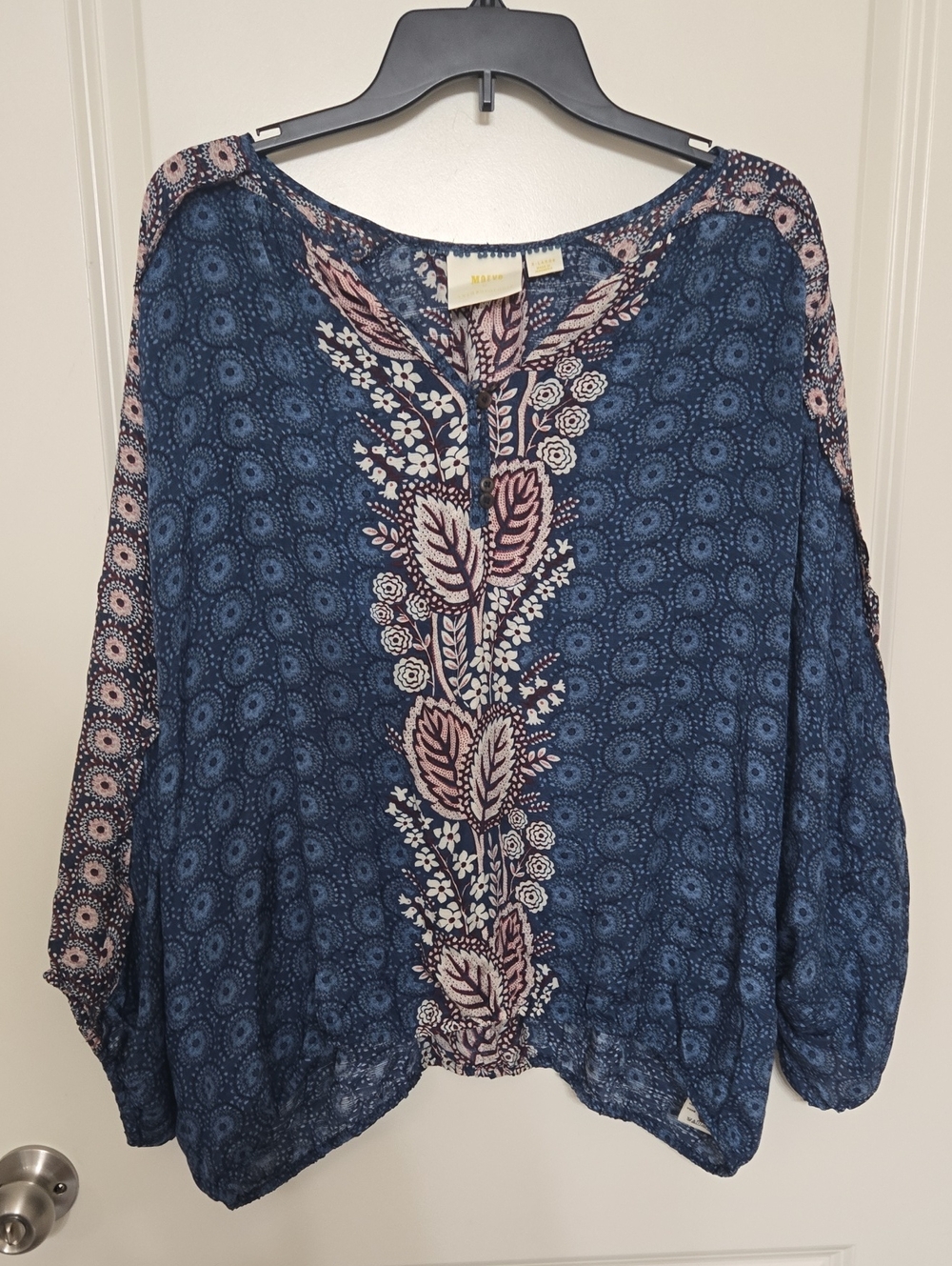 Maeve Navy and Mauve Floral-Print Boho Tunic